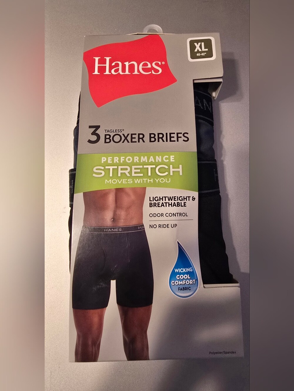 Hanes Black Performance Stretch Boxer Briefs - XL 3 Pack